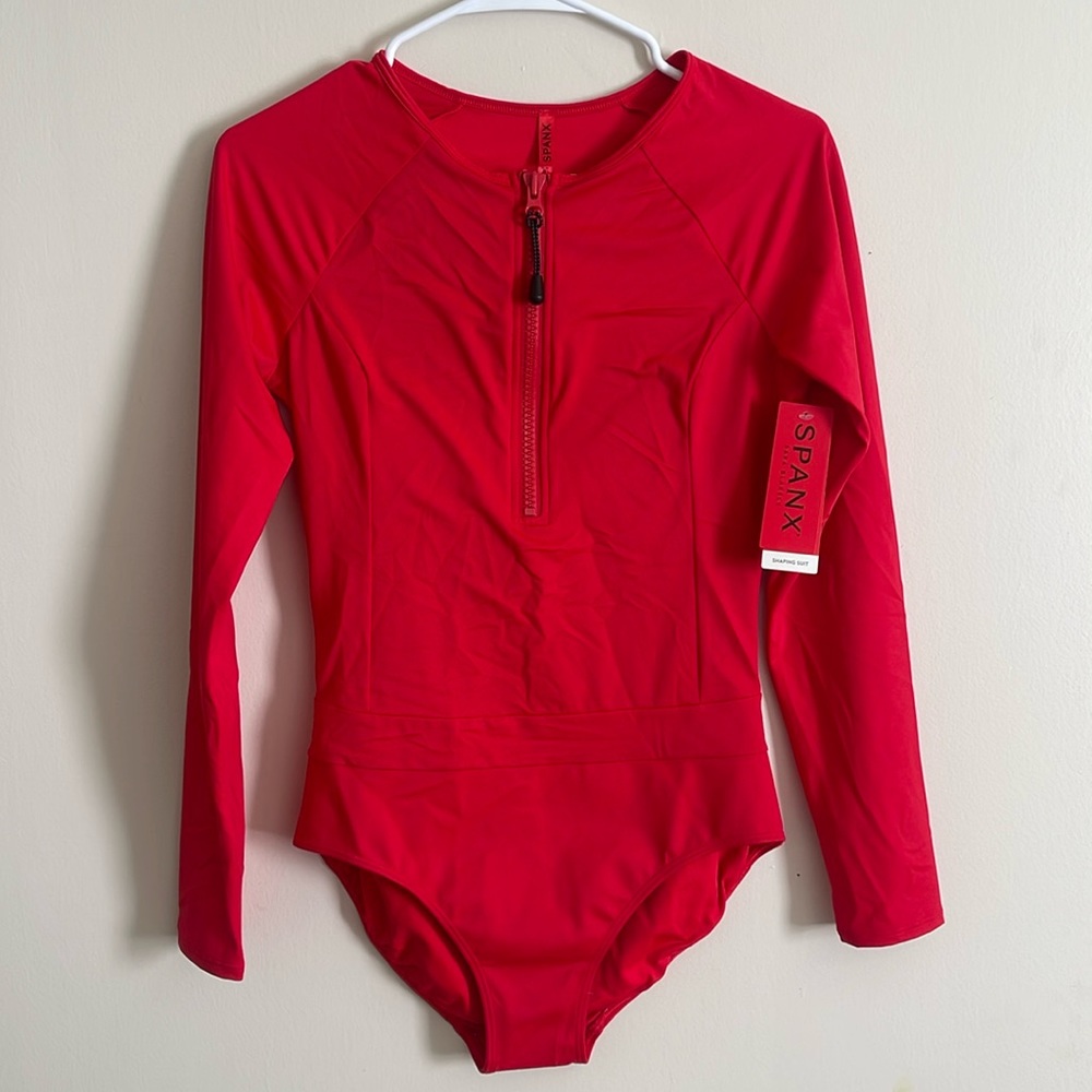 NWT SPANX Red Long Sleeve Shaping One Piece Swimsuit - Picture 1 of 4